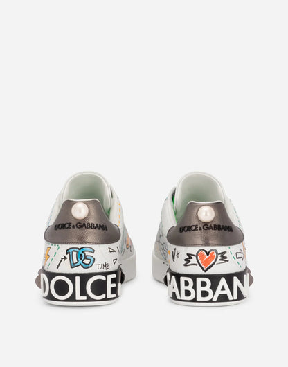 D&G Calfskin Portofino Sneakers With Embroidery And Studs